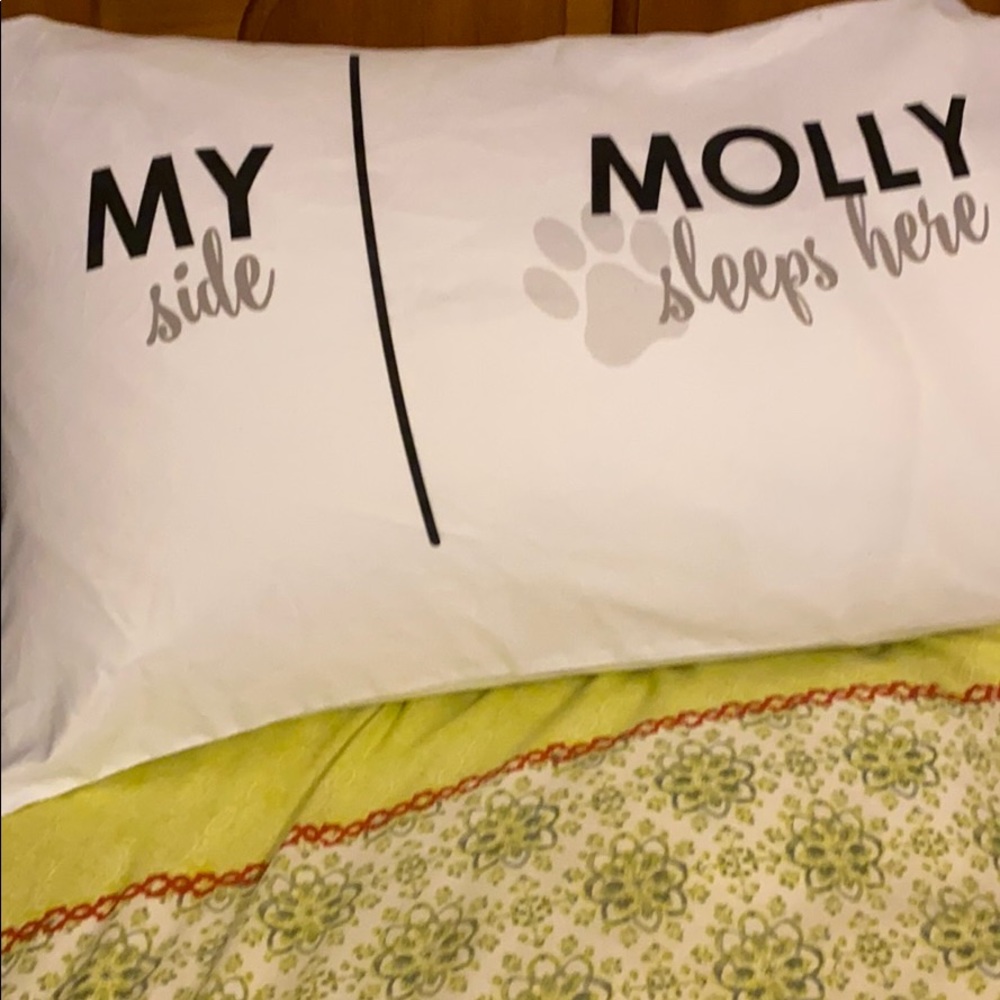 Pillow case with dog print and Molly name on it